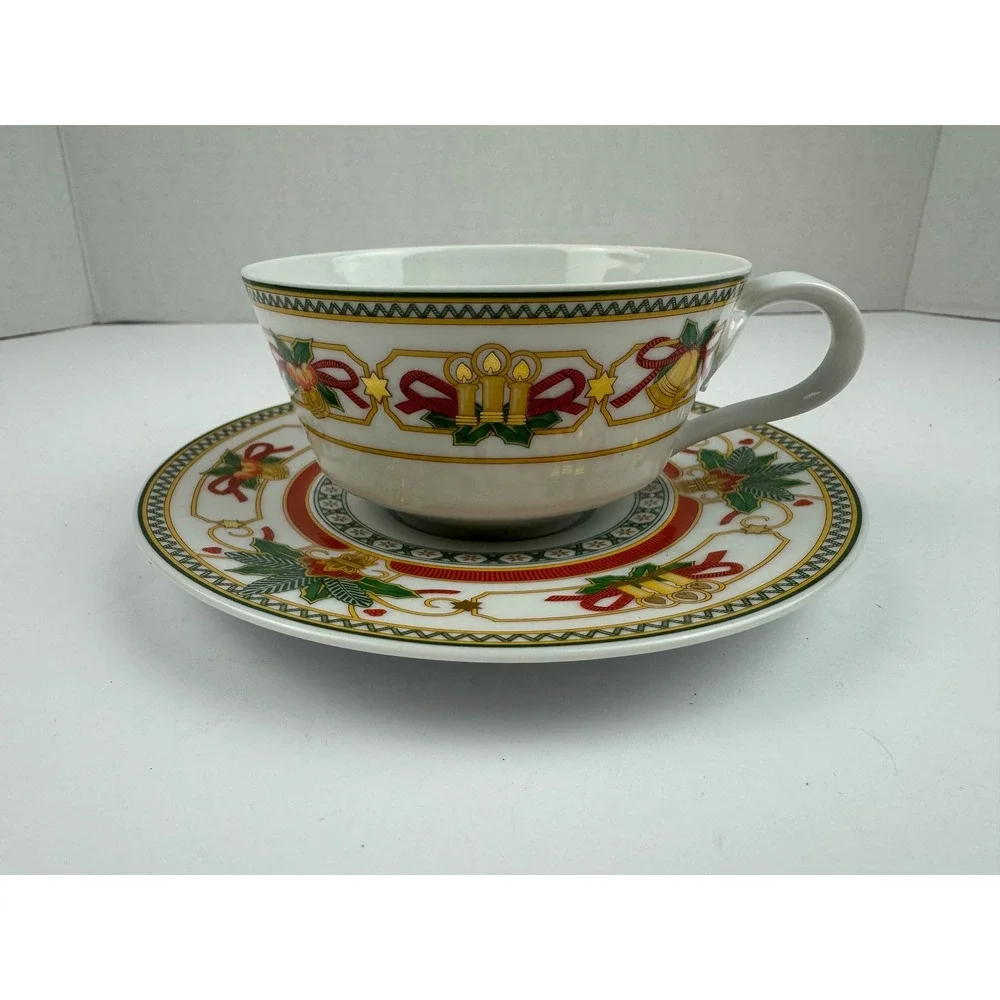 Hutschenreuther Germany Christmas Joy Teacup and Saucer Set Holiday Porcelain